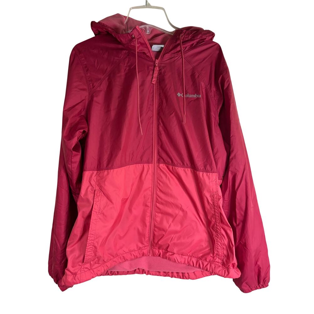 Columbia Womens M Pink Fleece Lined Rain Coat Waterproof Outdoor Hooded Jacket